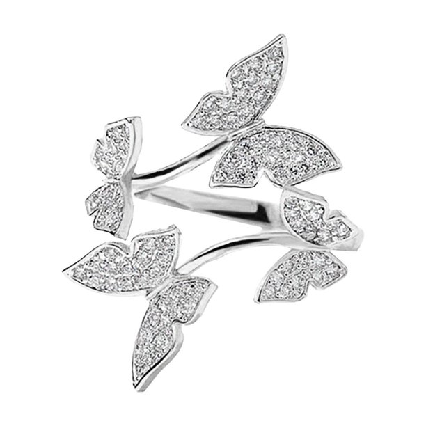 Ajustable Joyería para Mujeres Anillos Abiertos Ajustable Boda y Accesorios Chicas Volando Mariposas Anillo de Plata Anillo de Cristal
