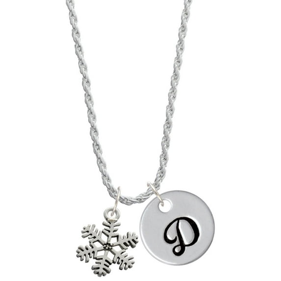 Delight Jewelry Silvertone Snowflake Silvertone Script Initial Disc - D - Charm Necklace, 20"+3"