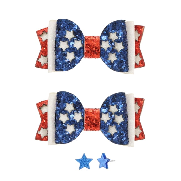 Way to Celebrate Americana Patriotic Earring and Hair Bow Set
