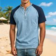 thumbnail image 3 of Henley Shirts for Men Summer Casual Crew Neck Raglan Short Sleeve Color Block Tops Dress Shirts, 3 of 5