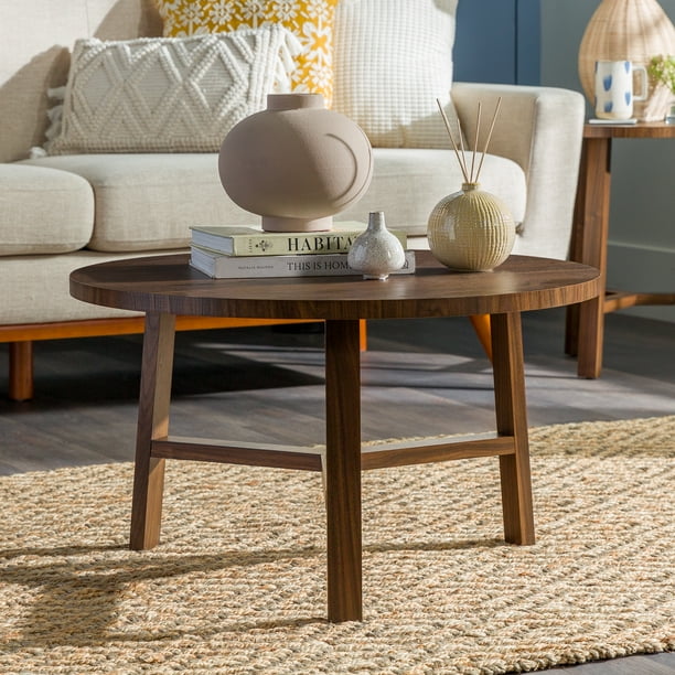 Gap Home MidCentury Modern Simple 3 Leg Round Coffee Table, Dark
