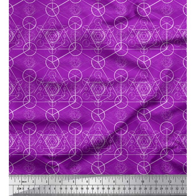 Soimoi Purple Rayon Fabric Sacred Geometric Print Sewing Fabric Yard 56 Inch Wide