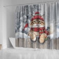 thumbnail image 4 of Playful Maine Coon Welcomes Winter Snowy Day with Cardinal Bird Shower Curtain Cat Lover Kitten Owner Gifts Waterproof Bathroom Bathtub Curtain - 12017, 4 of 5