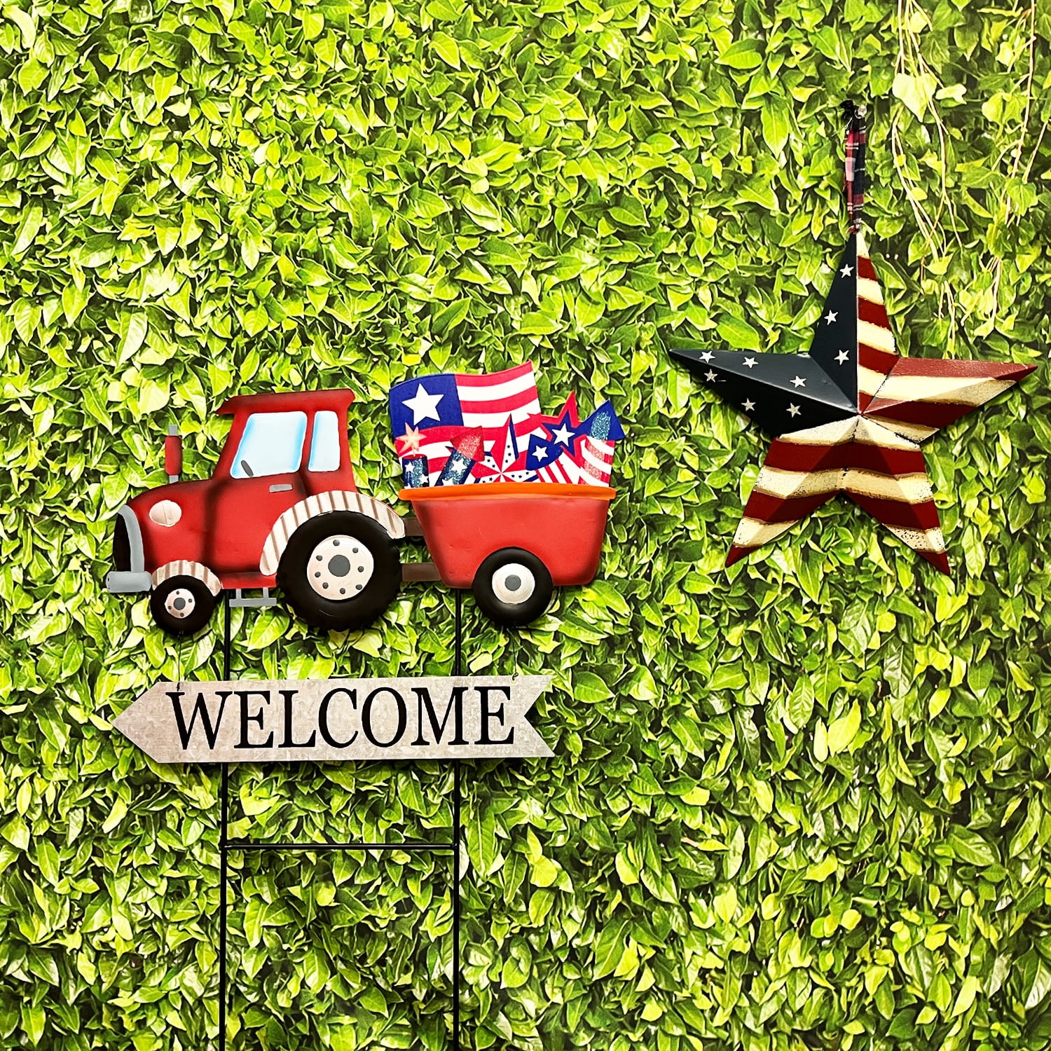 Vintage Interchangeable Pick Up Truck Yard Stake with Seasonal Sign Loads ,Metal Truck Welcome Sign for Garden Decorations