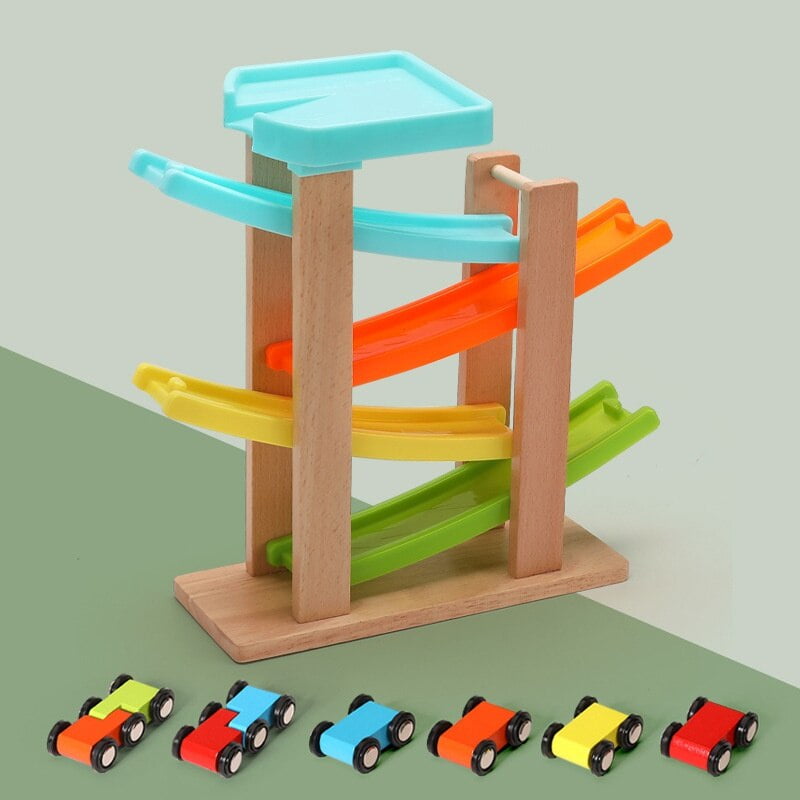 Wooden Track Car Toys Gliding Cars Race 4 layers Slider ...