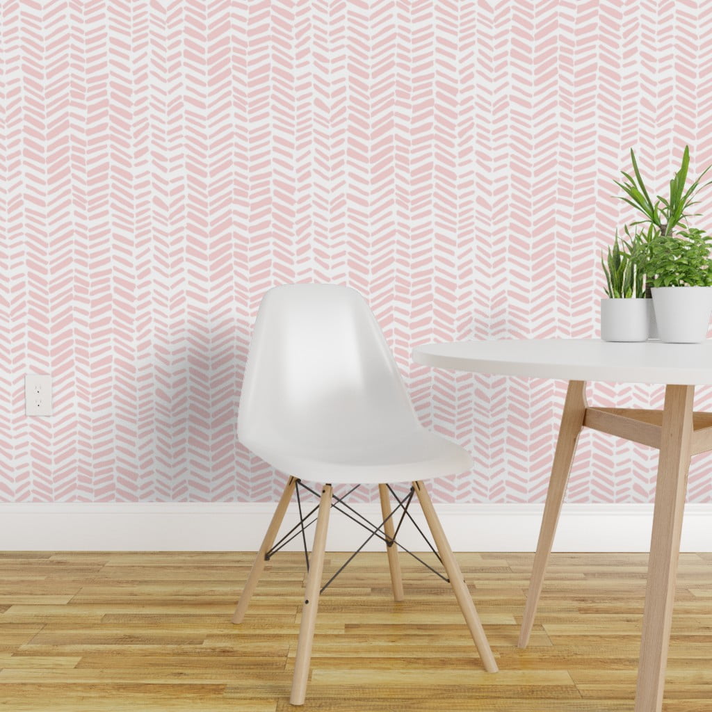 Removable Water-Activated Wallpaper Herringbone Peach Pink Arrow Pastel Chevron