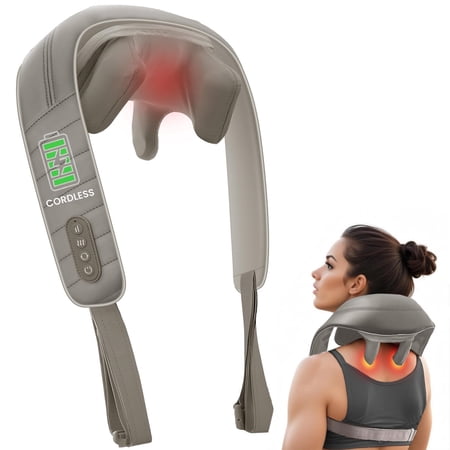 Snailax Cordless Shiatsu Neck & Shoulder Massager with Heat for Pain Relief, Deep Tissue Kneading