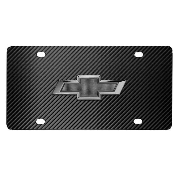 iPick Image for Chevrolet 3D Gunmetal Gray Metal Logo on Black Carbon Fiber Pattern Stainless Steel License Plate, Official Licensed