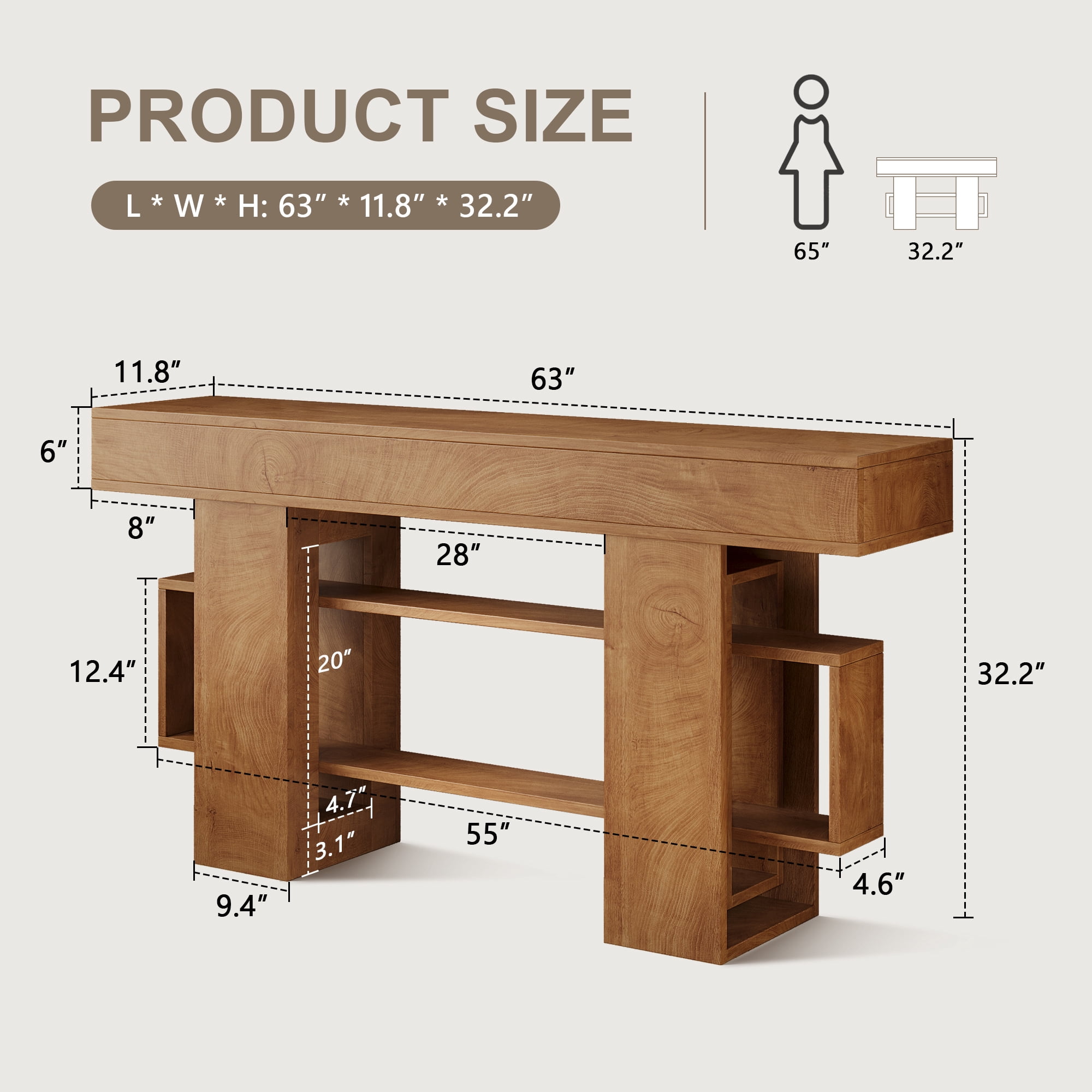 Frmobepts Console Table, Farmhouse 63" Long Narrow Entryway & Sofa Tables for Hallway, Tall Accent Table Behind Couch for Foyer Living Room,Oak