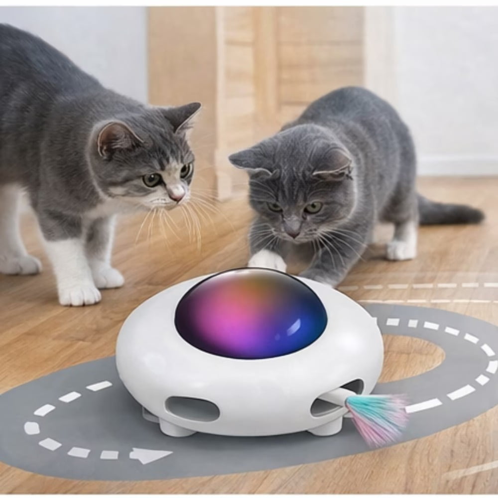 NORVESSA UFO Interactive Cat Toy, Automatic Moving Feather Teaser with 3 Speed Modes, USB Rechargeable Indoor Cat Exercise Toy
