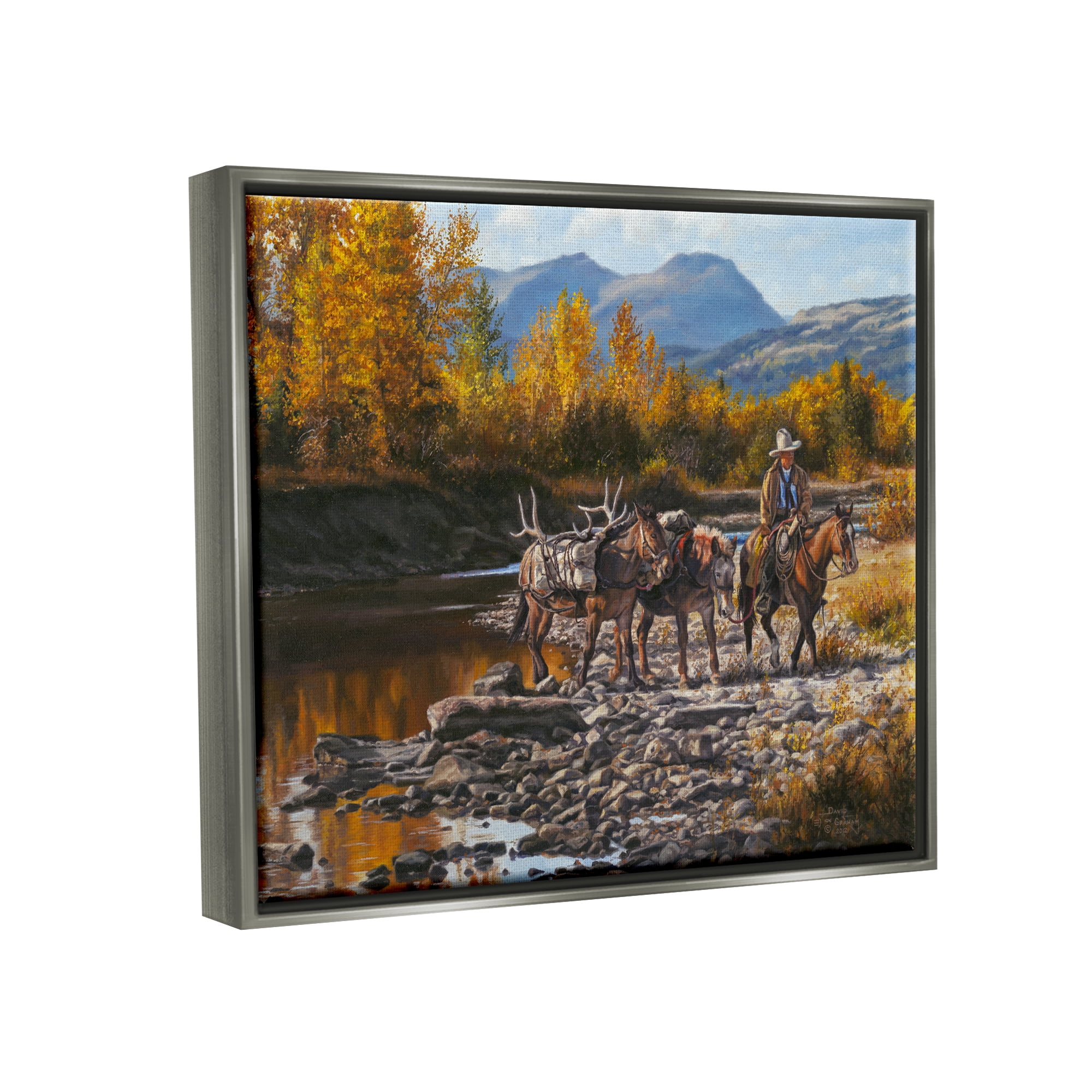 Stupell Industries Down From High Country Cowboy Animals & Insects Painting Gray Floater Framed Art Print Wall Art