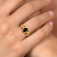 thumbnail image 4 of Gem Stone King 18K Yellow Gold Plated Silver Black Sapphire and Yellow Sapphire Filigree Style 3 Stone Ring for Women (2.89 Cttw, Oval 8X6MM and 6X4MM) (Size 6), 4 of 6