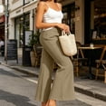 thumbnail image 7 of CQONEPT Women's Split Hem Flare Pants Elastic Waist Casual Office Elegant Cropped Dress Pant Trousers with Pockets Khaki M, 7 of 7