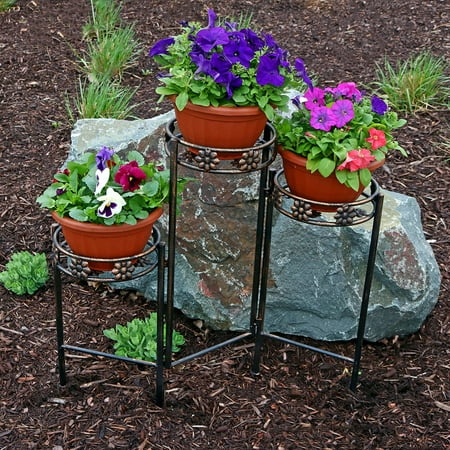 Sunnydaze 3-Tiered Folding Metal Plant Stand, Sturdy Indoor/Outdoor Flower Pot Holder, 29 Inch