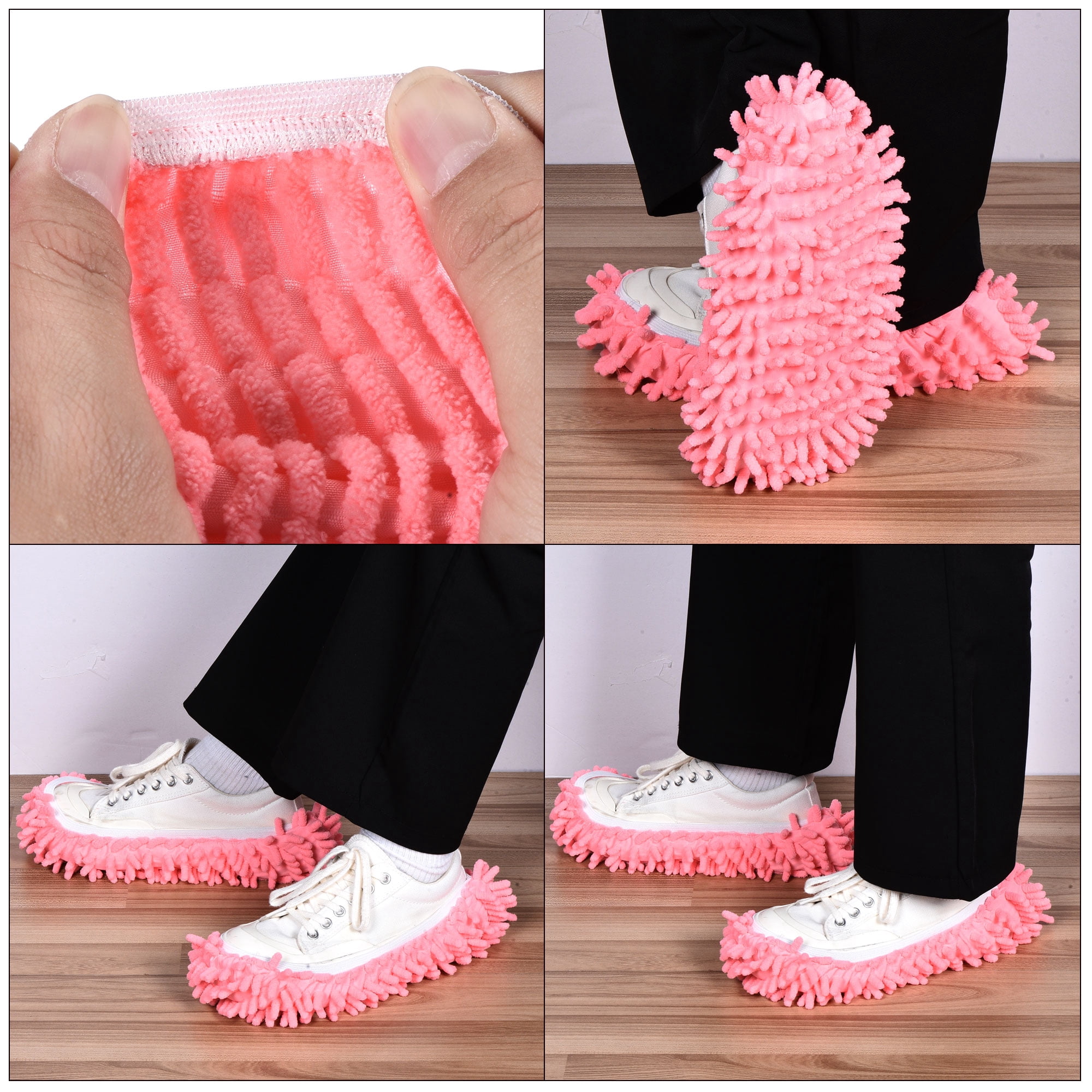 Unique Bargains Washable Multifunctional Chenille Mop Shoe Cover Pink