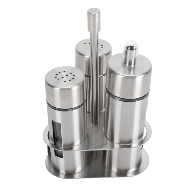 JUEGO de Salero y Pimentero, Botellas de Condimento de Especias de Acero inoxidable 304 Con Ventana de Visualización, Base, Juego de Salero y Pimentero para Cocina, Restaurante,