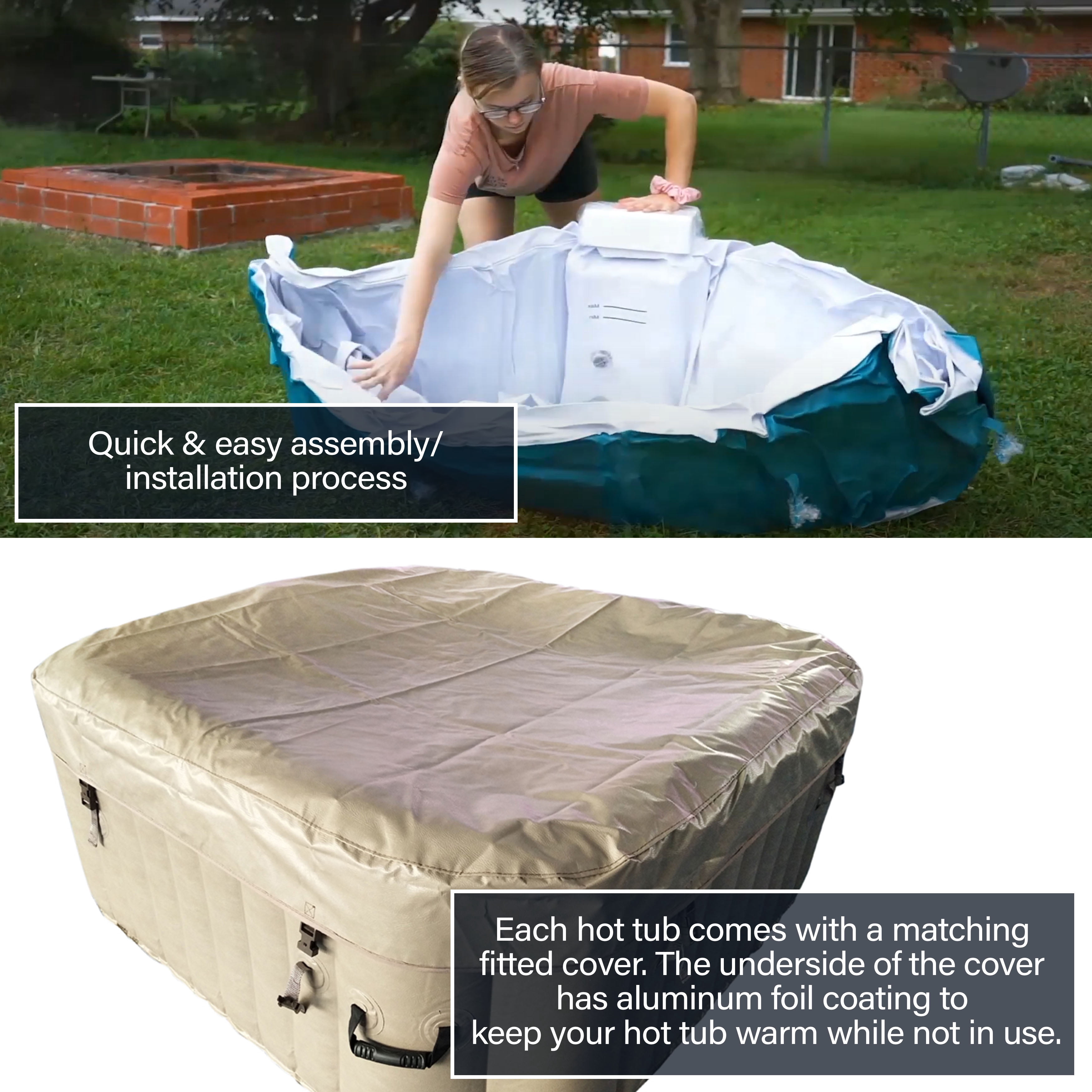 ALEKO 4 Person Square Inflatable 160 Gallon Hot Tub Spa with Cover