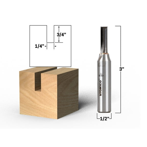 Yonico 1/4" Carbide Straight Router Bit - 1/2" Shank - 14036