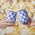 thumbnail image 2 of 12oz Stemless Wine Tumblers Blue and White Checkered Pattern Vacuum Insulated Stainless Steel Travel Tumbler Cups Mug with Lid and Straw for Champaign,Cocktail,Beer with Cleaning Brush, 2 of 5
