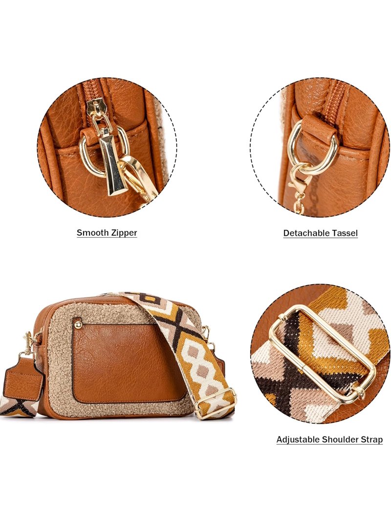 Fleece Small Crossbody Bag for Women, Sherpa Fuzzy Camera  display picture 1