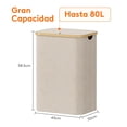 thumbnail image 4 of Cesto para la Ropa Sucia de 80L con Tapa, Cesta para la Colada con Asas de Bambú y Una Bolsa Extraíble, Cesto de Ropa Plegable Grande para Dormitorio, Cuarto de Baño, Lavadero, Beige, 4 of 9