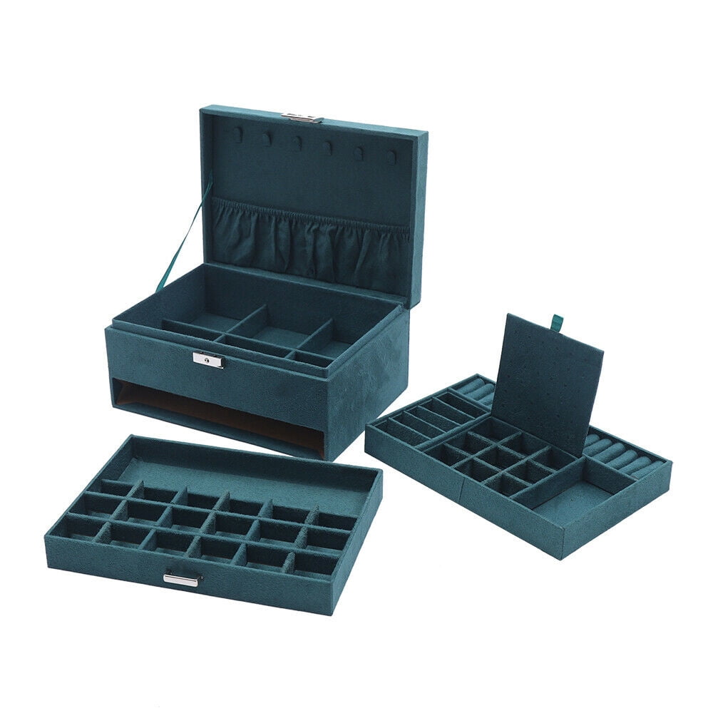 Mkyiongou 3 Layer Jewelry Box Necklaces Rings Earrings Organizer Flannel Storage Case Gift
