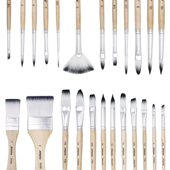 Artecho Art Paint Brushes Set 24 Different Shapes for Watercolor, Acrylic, Gouache, Rock Painting, Premium Taklon Brush, with Organizing Case for Artists, Students, Adults & Kids