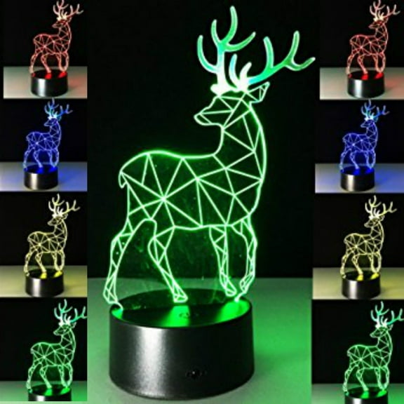 YSITIANNA Animal 3D Deer Night Light Table Desk Optical Illusion Lamps 7 Color Changing Lights LED Table Lamp Xmas Home Love Birthday Children Kids Decor Toy Gift STNL#3501