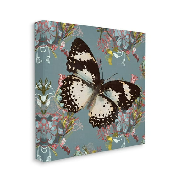 Stupell Home Décor Butterfly on Blue Pink Pattern Abstract Design Canvas Wall Art by Karen Dreyfus