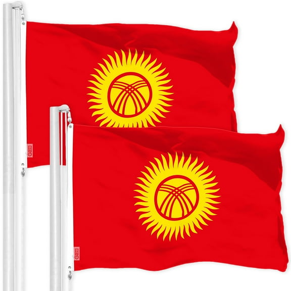 G128 2 Pack: Kyrgyzstan Kyrgyz Flag | 3x5 Ft | LiteWeave Pro Series Printed 150D Polyester | Country Flag, Indoor/Outdoor, Vibrant Colors, Brass Grommets, Thicker and More Durable Than 100D 75D Poly