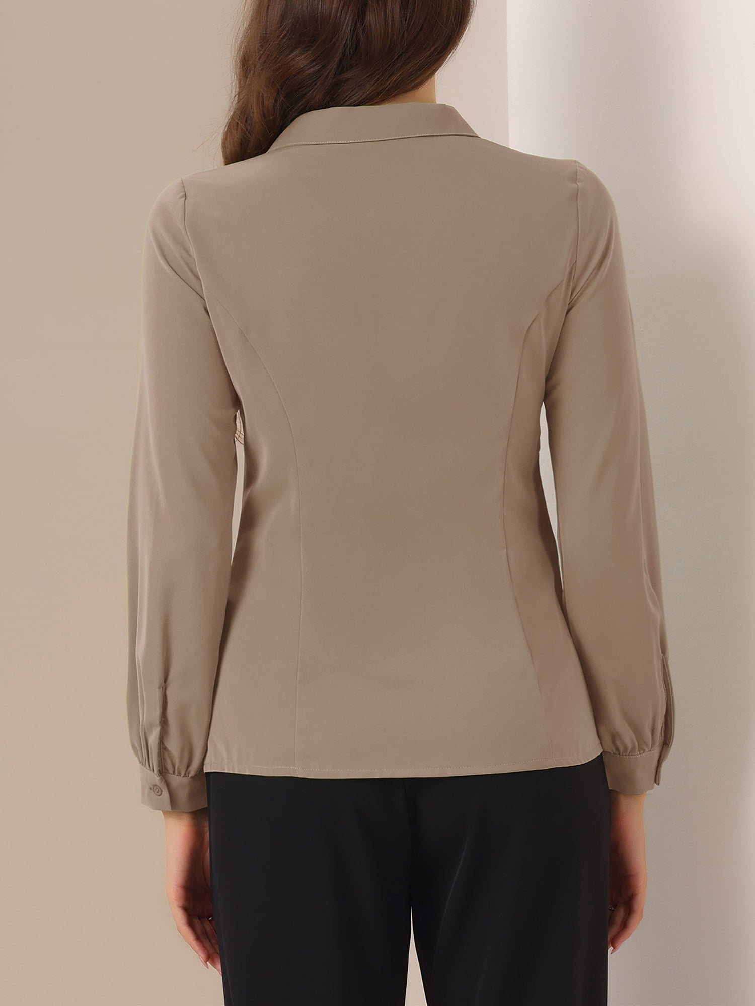 DARING DIVA Women's Peter Pan Collar Long Sleeve Button Down Work Shirts XL Coffee