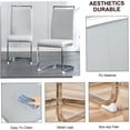 thumbnail image 6 of 6-Piece Dining Set with Marble Glass Table & Light Gray PU Chairs, Silver Metal Legs for Kitchen, Dining Room, 6 of 10