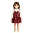 thumbnail image 2 of CPNG Girls 2 Piece Outfits Crewneck Puff Long Sleeve Top and Leather A-Line Suspender Dress Set Kids Daily Casual Outfit, 2 of 4