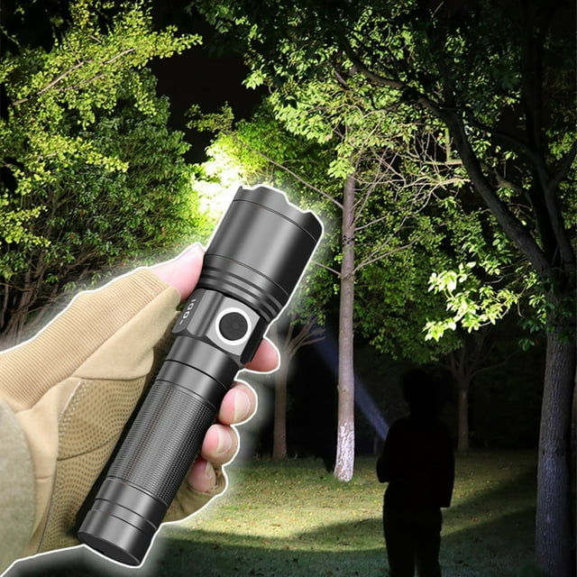 Dvkptbk Flashlight Lcd Battery Flashlight 10000 Lumens Super Bright Flashlight Zoomable Rechargeable Flashlight with 4 Modes Powerful Handheld Flashlight Camping Essentials