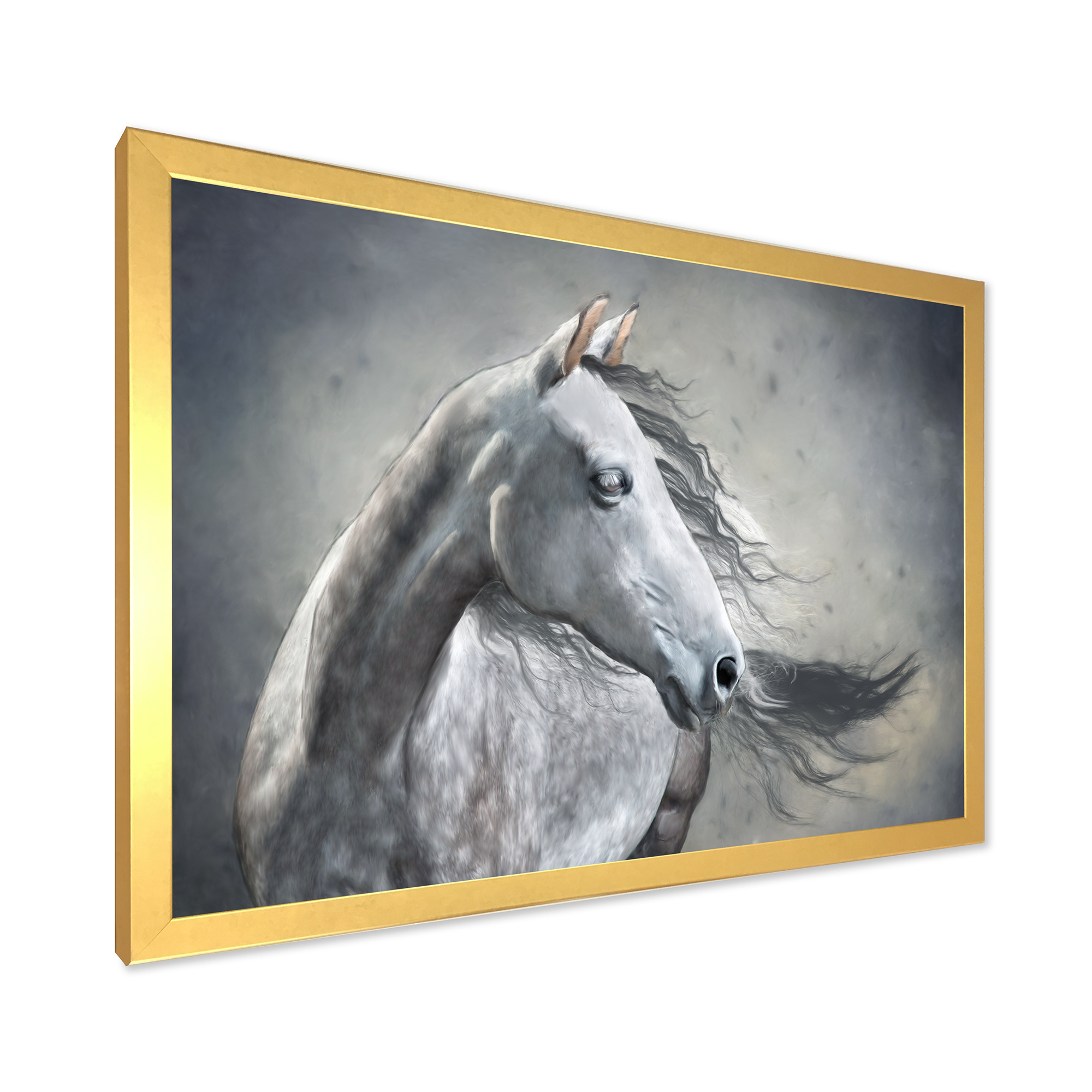 Designart 'Black and White Portrait Of A Wild Horse' Farmhouse Framed Art Print