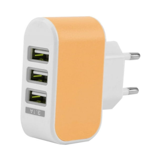Cargador de pared universal con tres puertos USB, adaptador de corriente alterna de 3,1 A, carga rápida, enchufe con luz LED para 7/6s/tabletas/Nexus/HTC/y más con enchufe europeo (naranja)