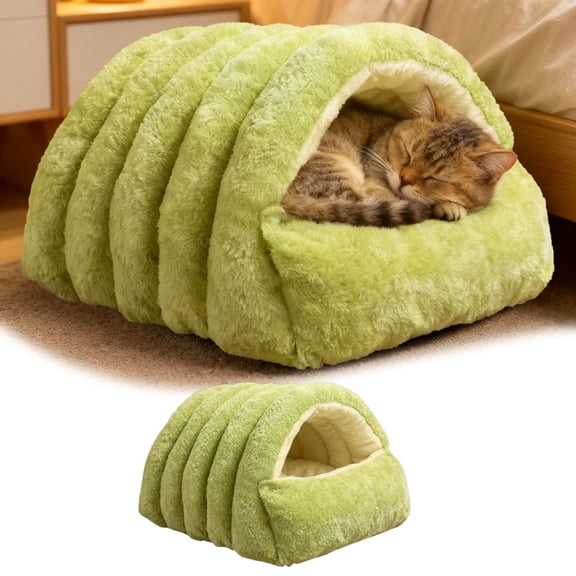 Large Monster Cat Bed With Removable Cushion Cozy Warm Cat Cave Semi-Closed Pet Sleeping House For Cats Small Dogs(Green L-57X37X28cm)