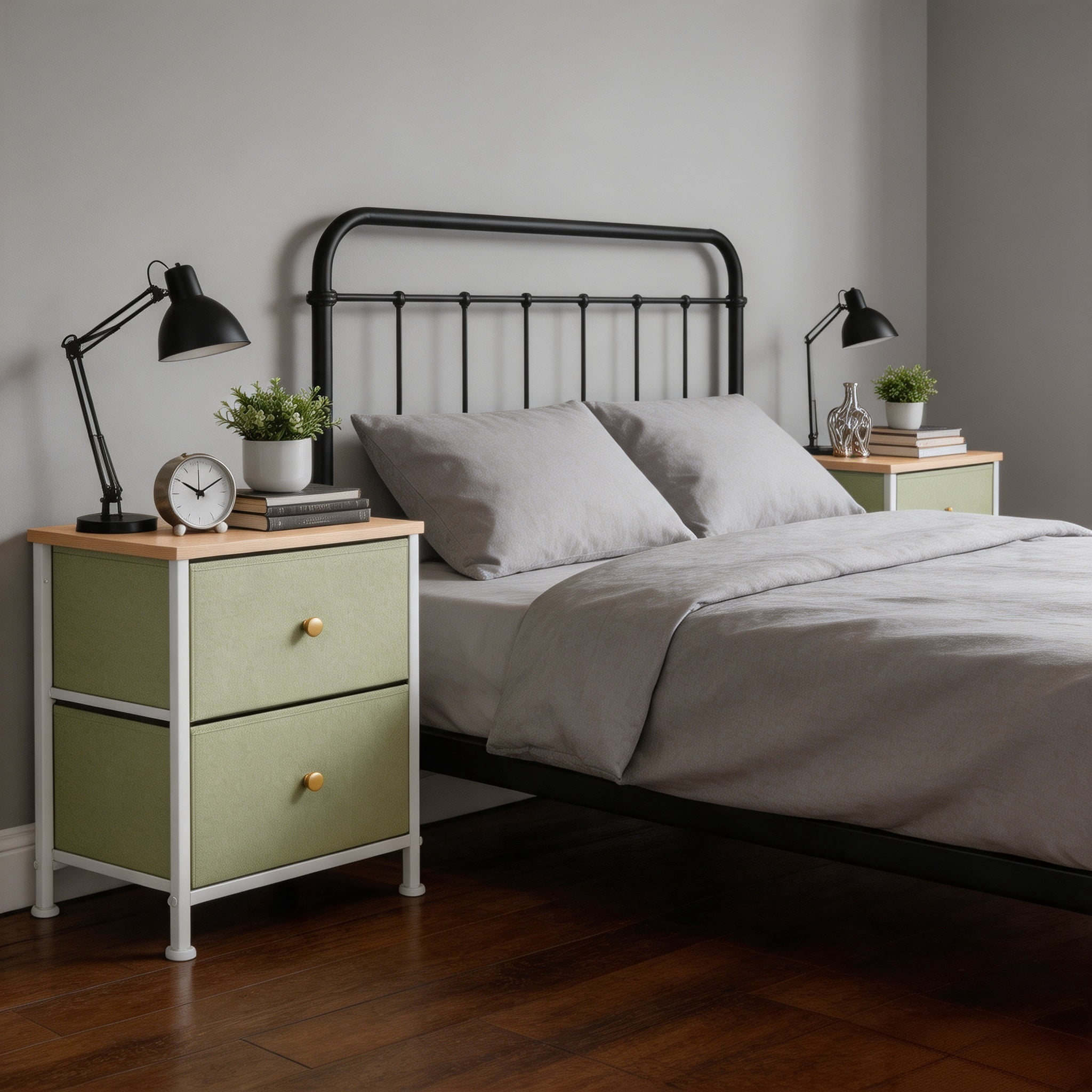 Double Drawer Bedside Table for Bedroom Living Room Storage