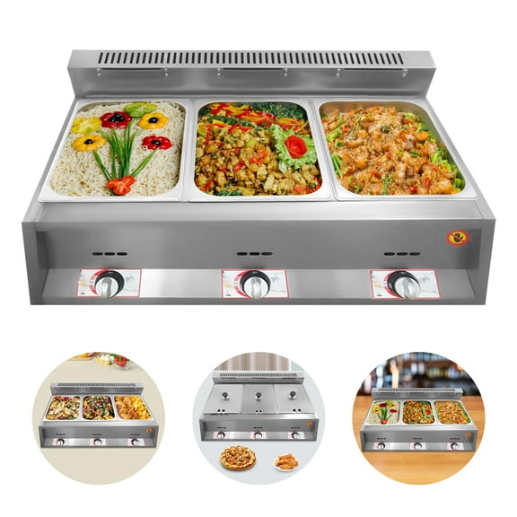 Peakora 3-Pan Commercial Food Heating Pot 2.64gal/Pan Countertop Soup Warmer Professional Countertop Stainless Steel Cooking Heating Pot 122-716℉ Adjustable Temp Used for Homes Restaurants Hotels