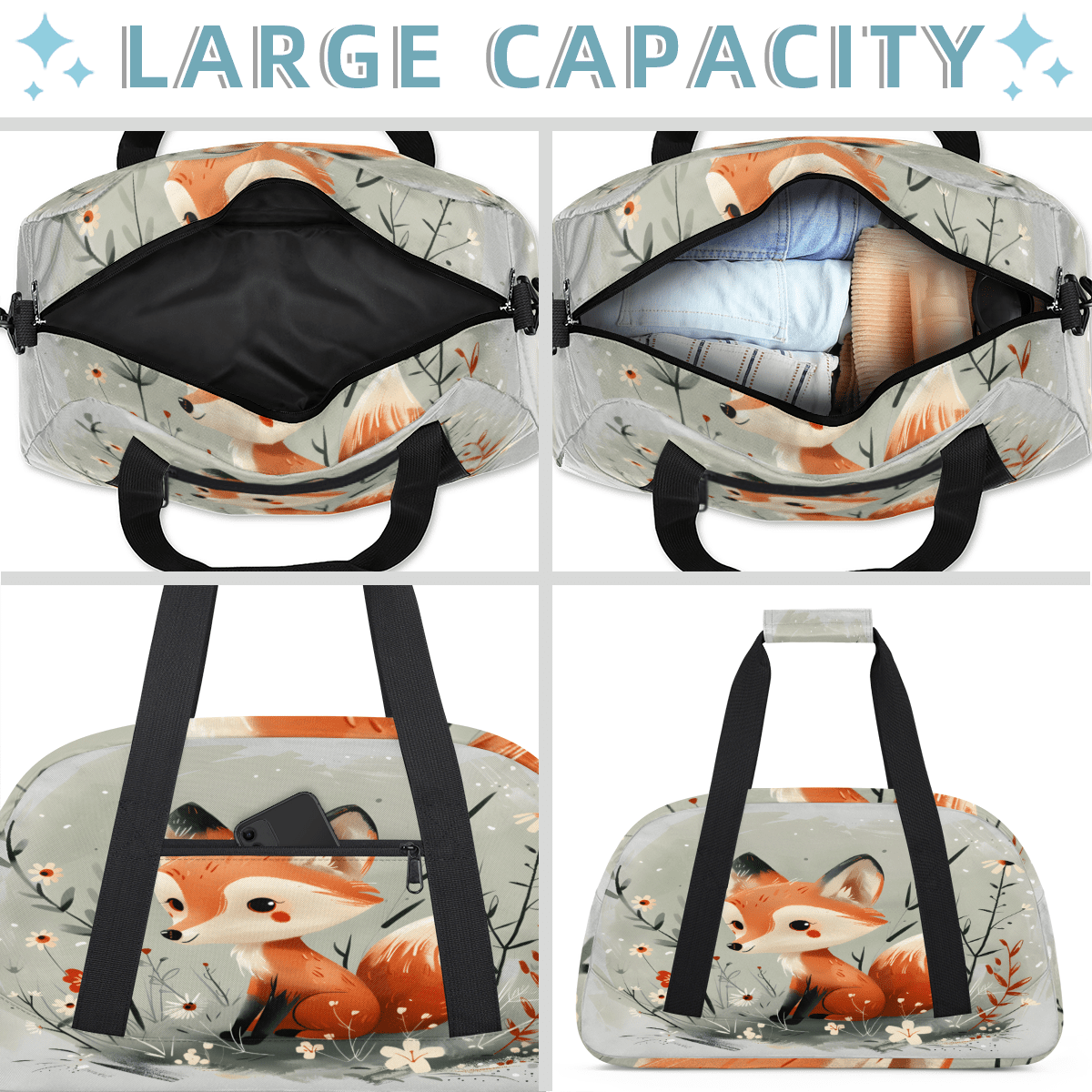 Herdesigns Fox Sports Duffle Bag for Women & Men, Animals Gym Bag Dance Bag Overnight Bag Carry On Weekender Travel Bag