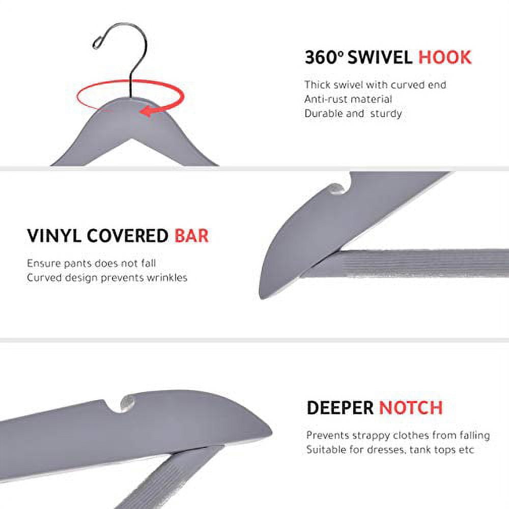 Quality Wooden Hangers - Slightly Curved Hanger Set of 80-Pack - Solid Wood Coat Hangers with Stylish Chrome Hooks - Heavy-Duty Clothes, Jacket, Shirt, Pants, Suit Hangers (Gray, 80)