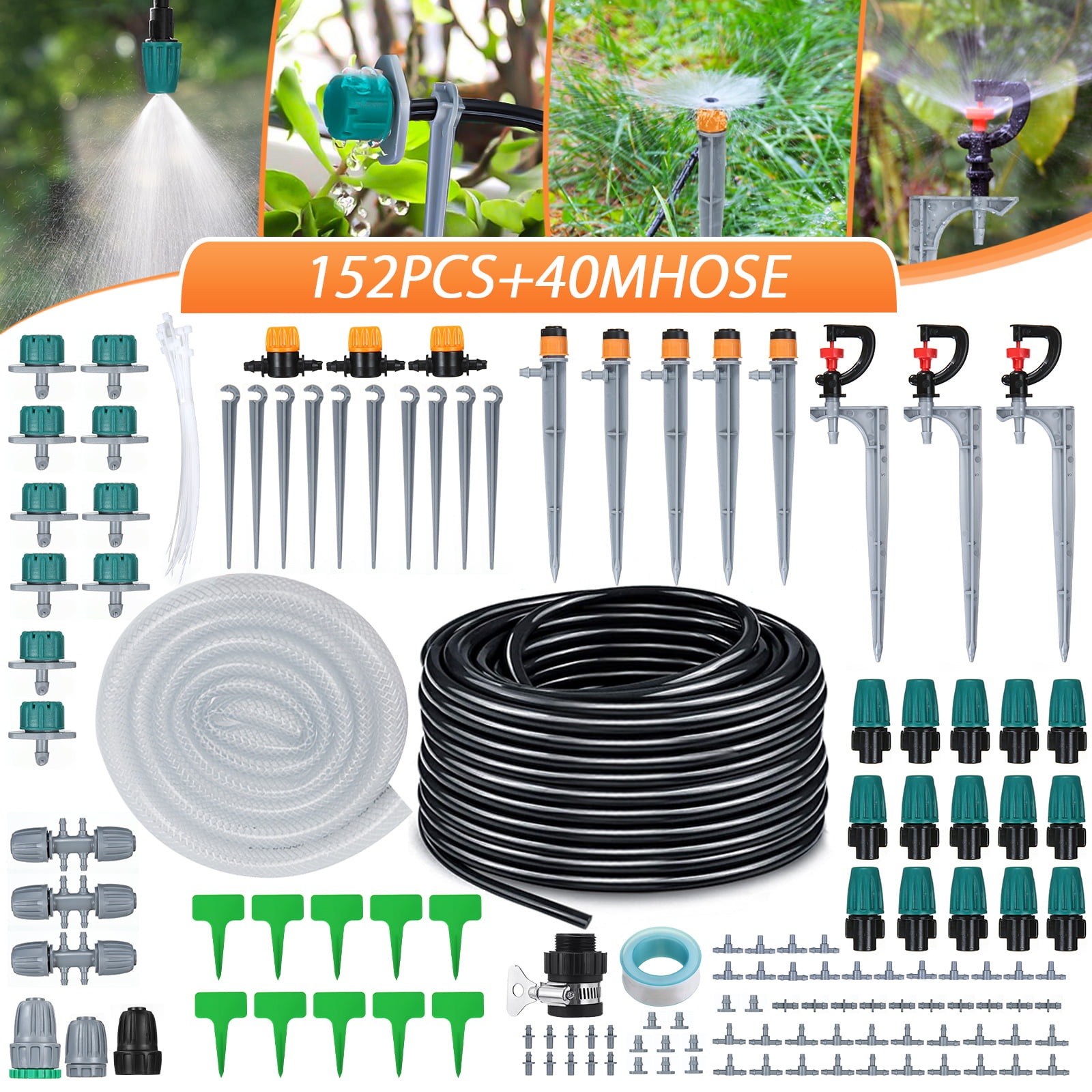 Drip Irrigation Kit 42m/138ft Garden Irrigation System with Adjustable Nozzle Plant Garden Hose Water Sprinkler & Automatic Garden Watering System Kit Misting Cooling System for Garden Greenhouse 