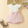 thumbnail image 2 of ibuvkizy Baby Girl Clothes Fall,Toddler Girl Short Clothing Sets,Infant Girls' Strip Cotton Short Sleeve Top With Knot Bow Short Skirt Two Piece Set, 2 of 4