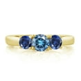 thumbnail image 2 of Gem Stone King 18K Yellow Gold Plated Silver 3-Stone Ring Round Persian Blue Moissanite and Created Sapphire Blue (1.00 Cttw, Size 5), 2 of 4
