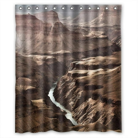 GreenDecor Unique Brown Mountains Narrow River Waterproof Shower Curtain Set with Hooks Bathroom Accessories Size 60x72 inches