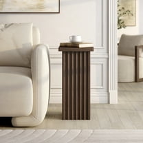 Bourne 10.75" Wide Square Fluted Side Table in Brown Oak