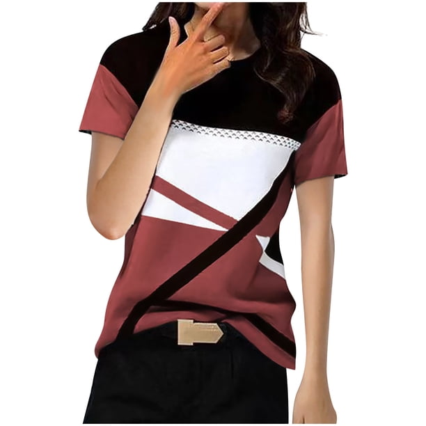 Moda mujer casual impresión pulóver manga corta camiseta tops blusa OAVQHLG3B Store lin121212