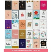 Dessie 60 Happy Birthday Greeting Cards with Unique Designs and Birthday Wishes, 5” x 7”