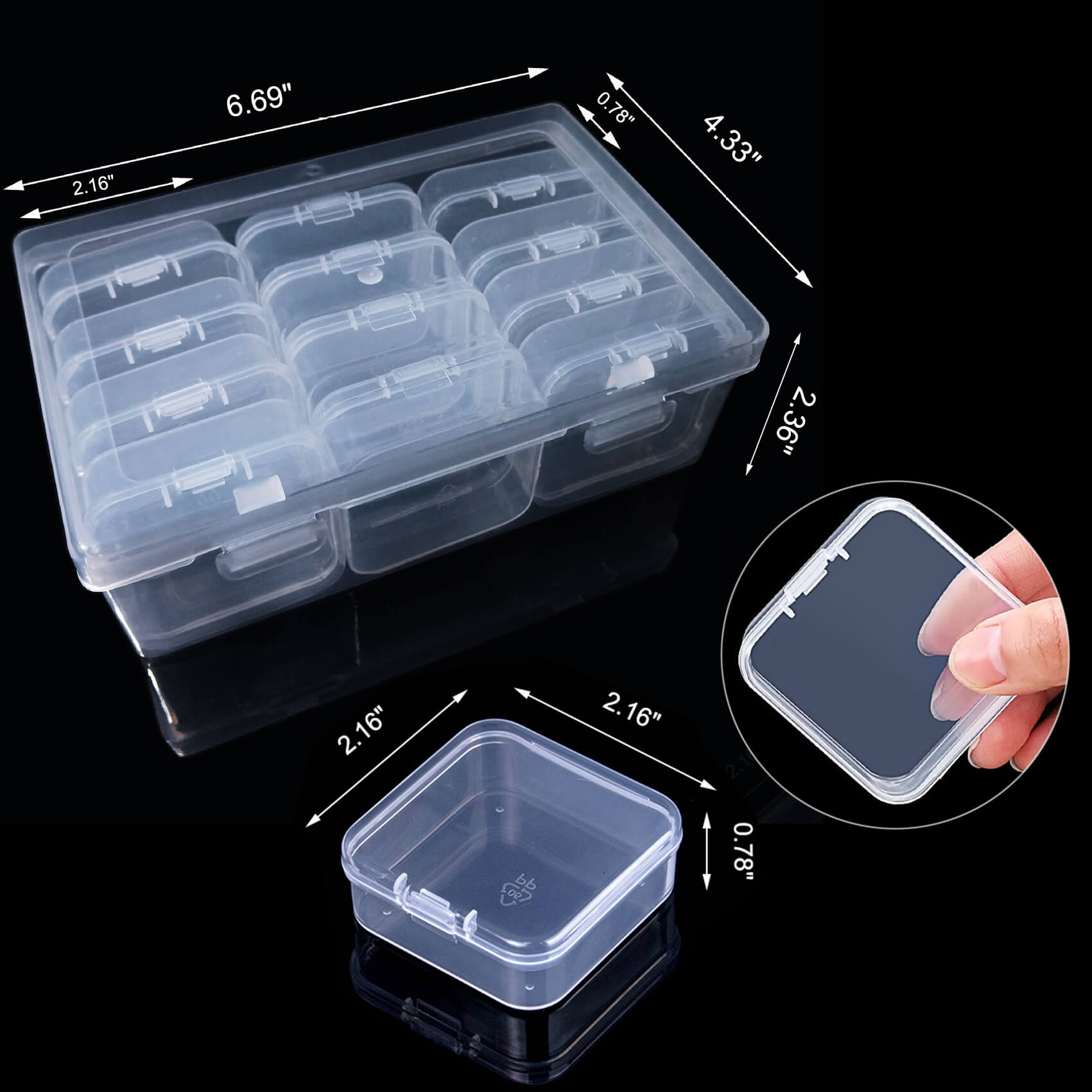  CertBuy 36 Pieces Small Plastic Storage Containers with Hinged  Lids, Clear Bead Organizer Box Mini Storage Cases for Storage of Beads,  Jewelry, Diamonds, DIY Art Craft (2.16×2.16×0.79 Inch) : Arts, Crafts