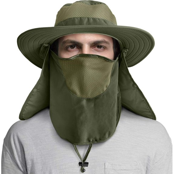 Minzimin UPF 50 Sun Protection Cap Wide Brim Fishing Hat with Face & Neck Flap